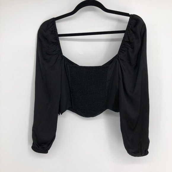 NWT Aritzia Sunday Best Black Satin Sweetheart Billie Blouse size 6 - Picture 6 of 16